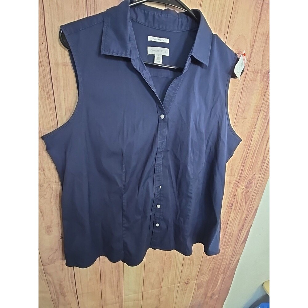 Charter Club Women's Tailored Fit Sleeveless Blouse Size 16 Blue